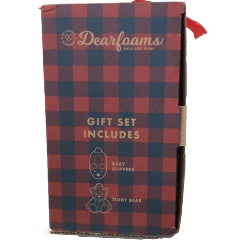 Dearfoams Baby Boys Girls Harley Baby Bear Bundle Slippers & Matching Teddy Bear